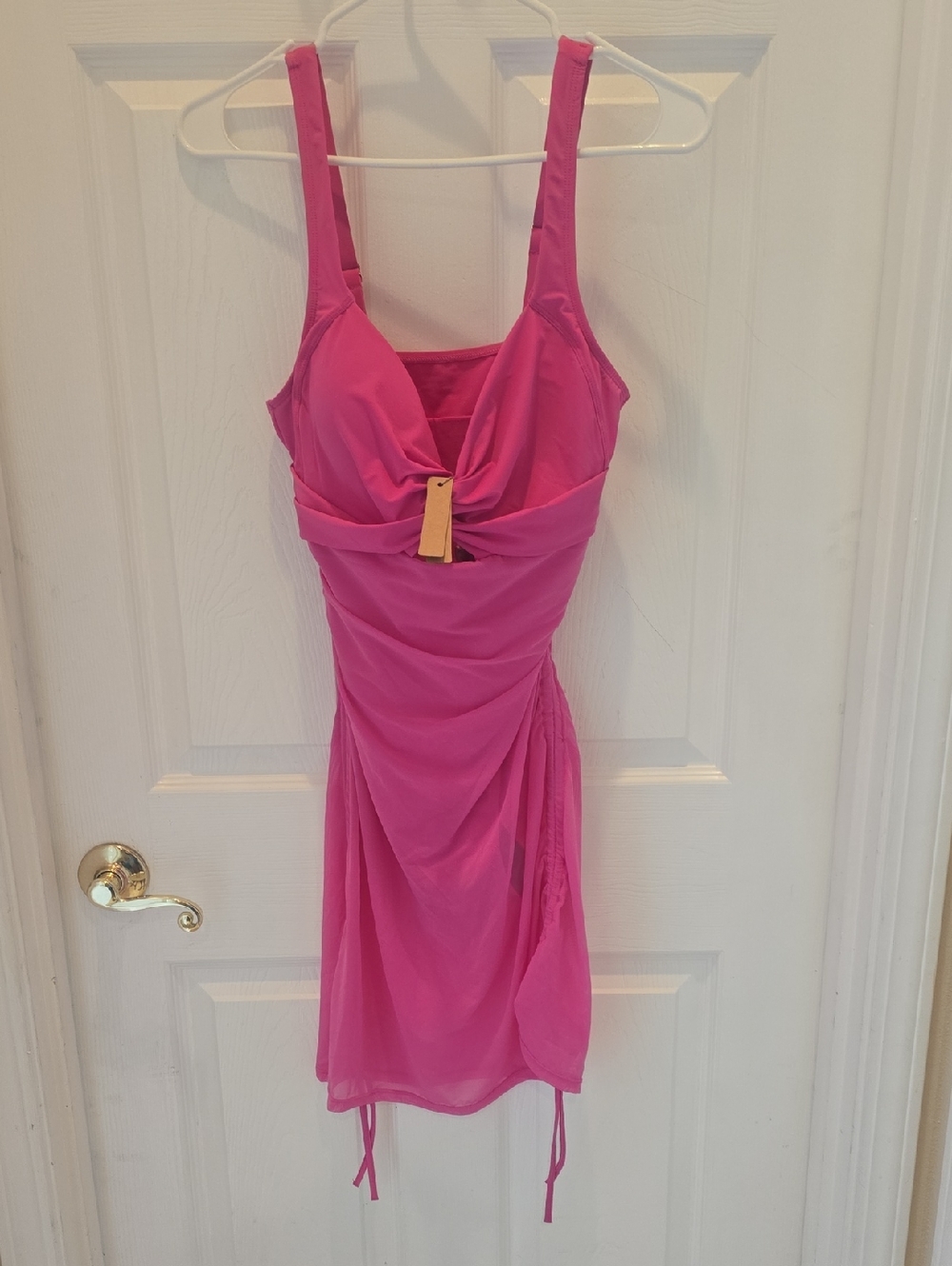 Hot Pink One-Piece Swim Dress with Draped Skirt